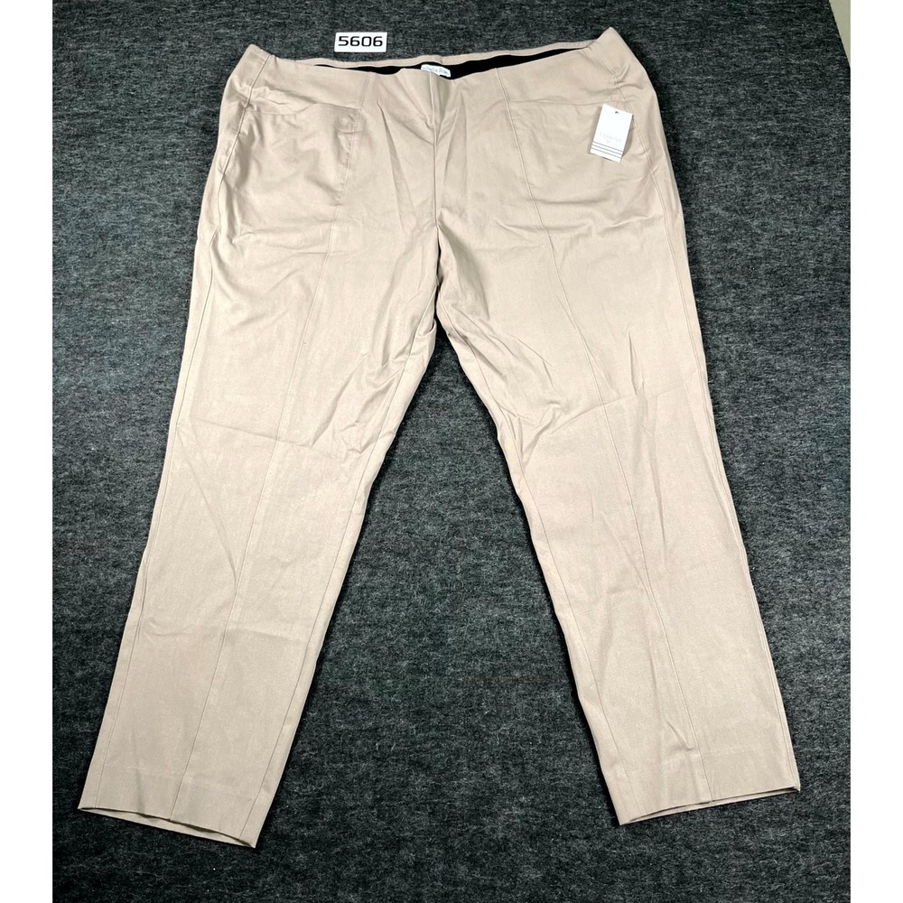 Ophelia Roe Ankle Pants Womens 3X Beige Cotton Flat Front Straight Leg Casual